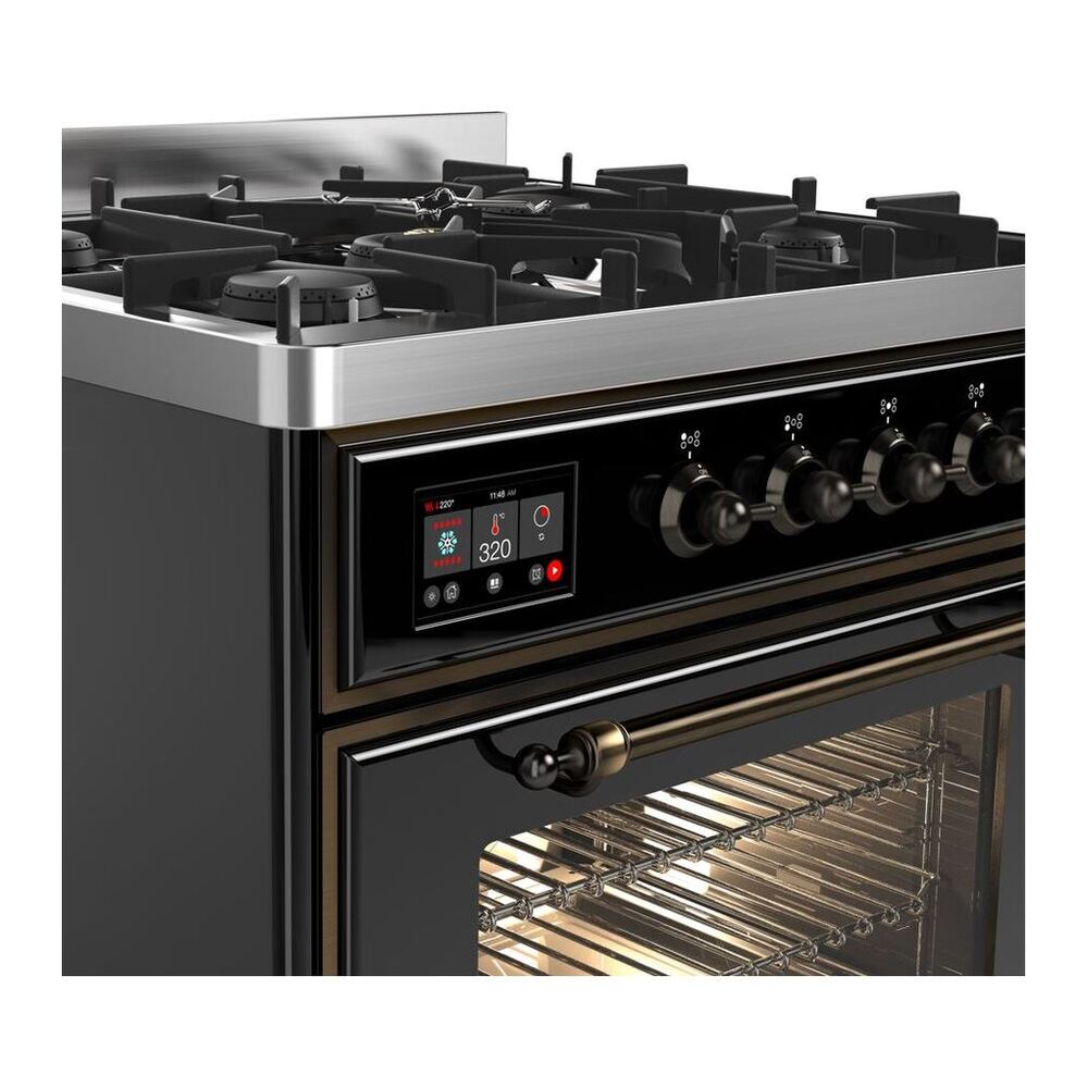 ILVE Majestic II 30 inch Triple Glass Door Natural Gas Dual Fuel Range Burnished Glossy Black