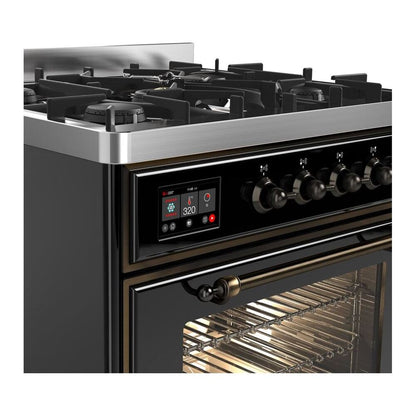 ILVE Majestic II 30 inch Triple Glass Door Natural Gas Dual Fuel Range Burnished Glossy Black