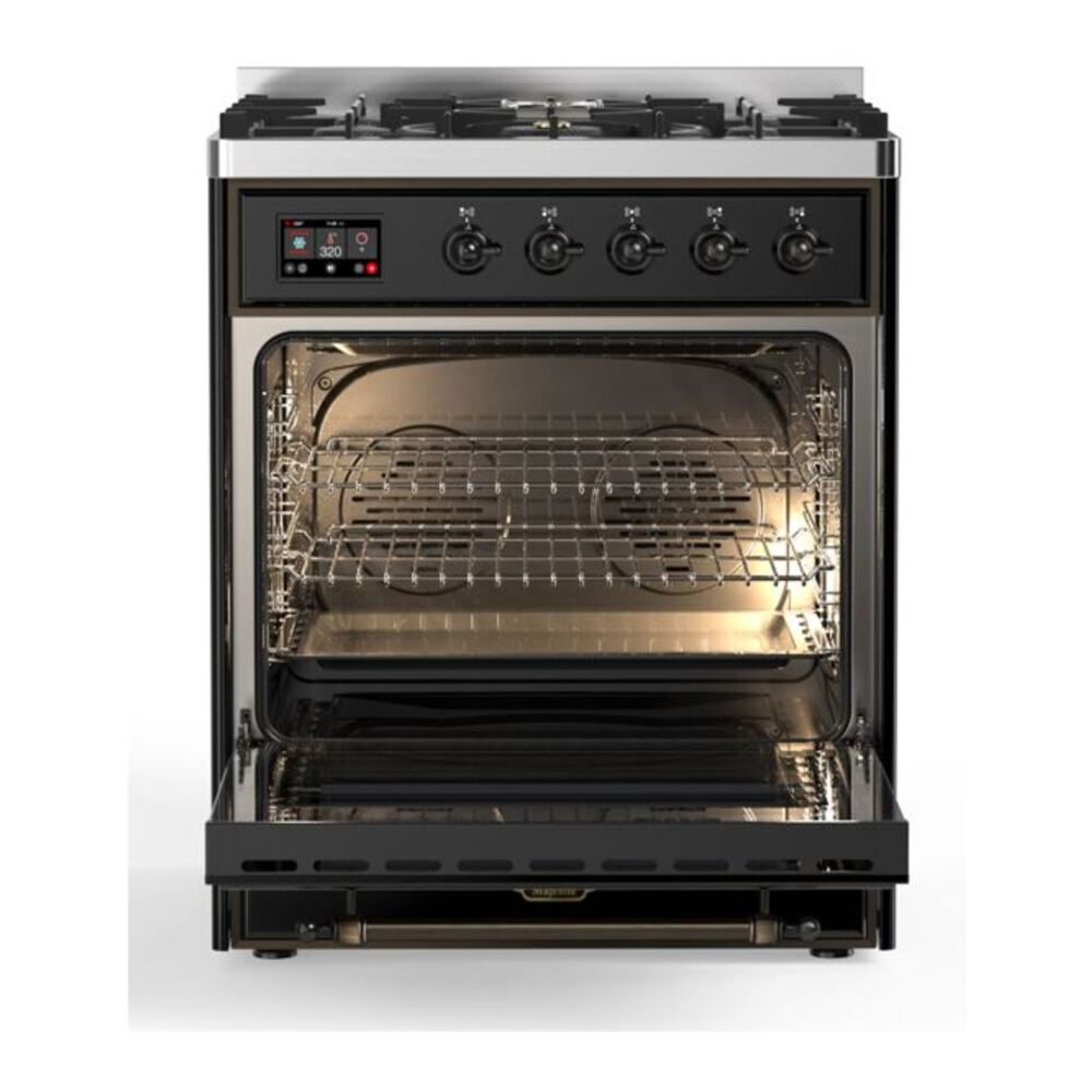 ILVE Majestic II 30 inch Triple Glass Door Natural Gas Dual Fuel Range Burnished Glossy Black