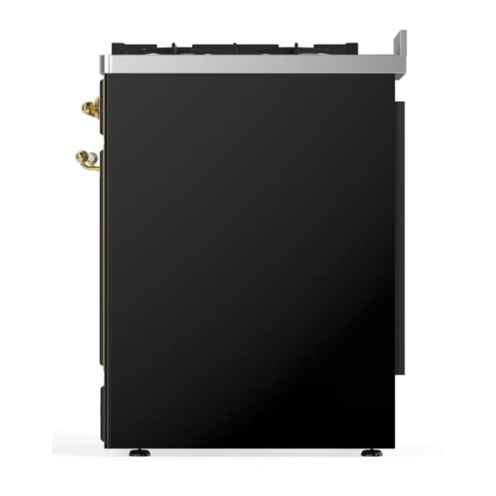 ILVE Majestic II 30 inch Triple Glass Door Natural Gas Dual Fuel Range Brass Glossy Black