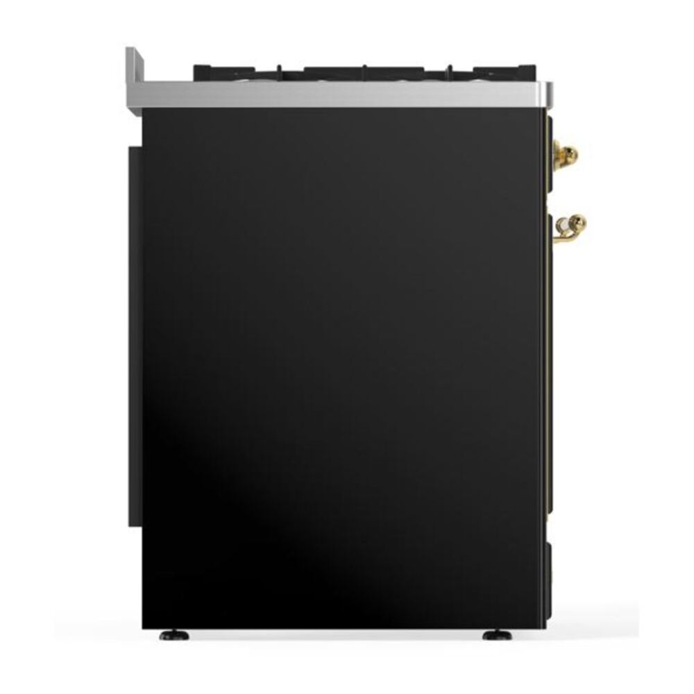 ILVE Majestic II 30 inch Triple Glass Door Natural Gas Dual Fuel Range Brass Glossy Black