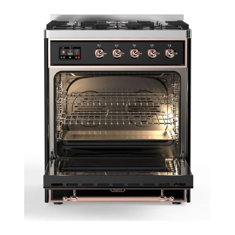ILVE Majestic II 30 inch Triple Glass Door Natural Gas Dual Fuel Range Copper Glossy Black