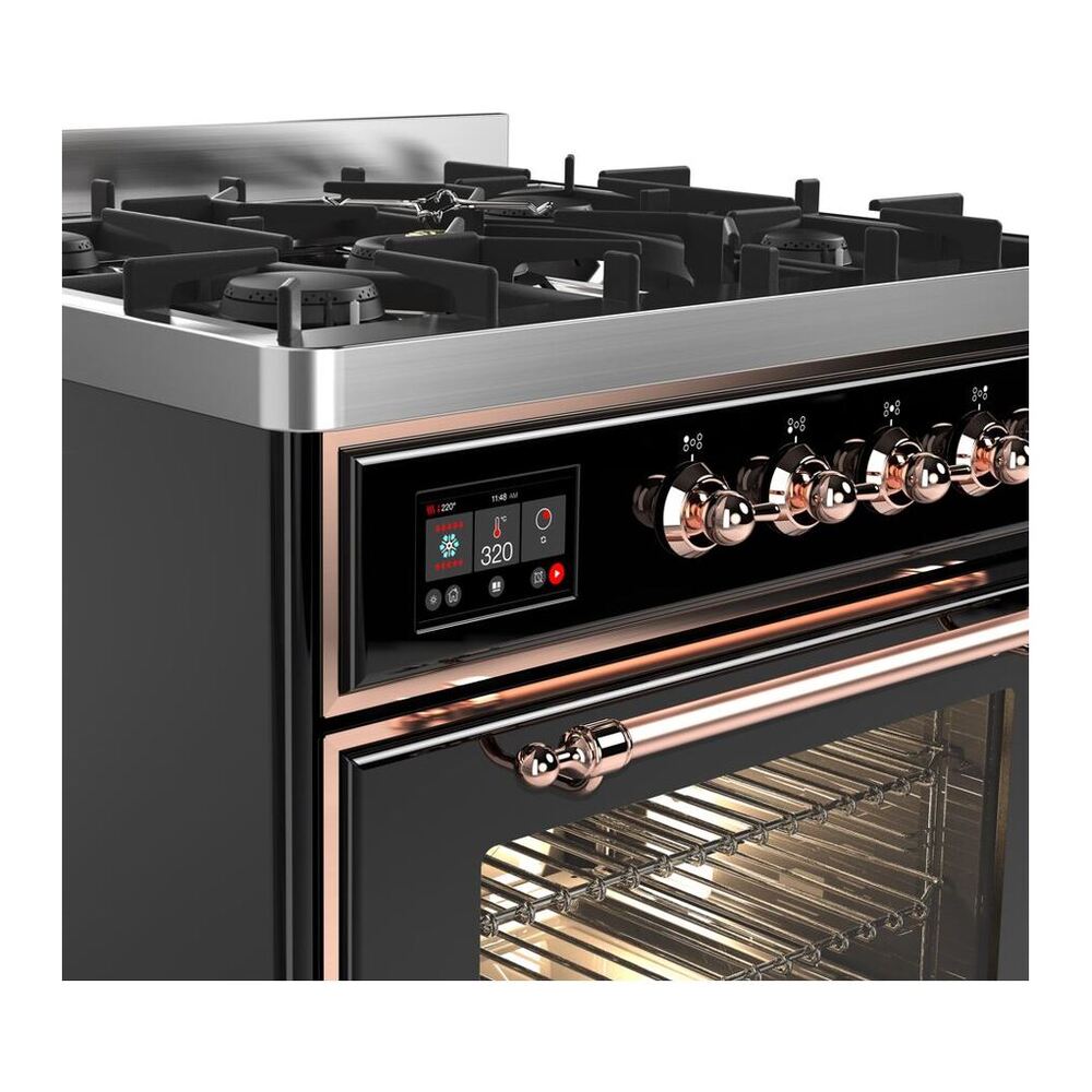 ILVE Majestic II 30 inch Triple Glass Door Natural Gas Dual Fuel Range Copper Glossy Black
