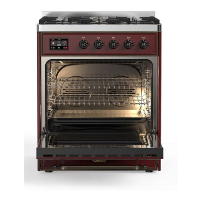 ILVE Majestic II 30 inch Triple Glass Door Natural Gas Dual Fuel Range Burnished Burgundy
