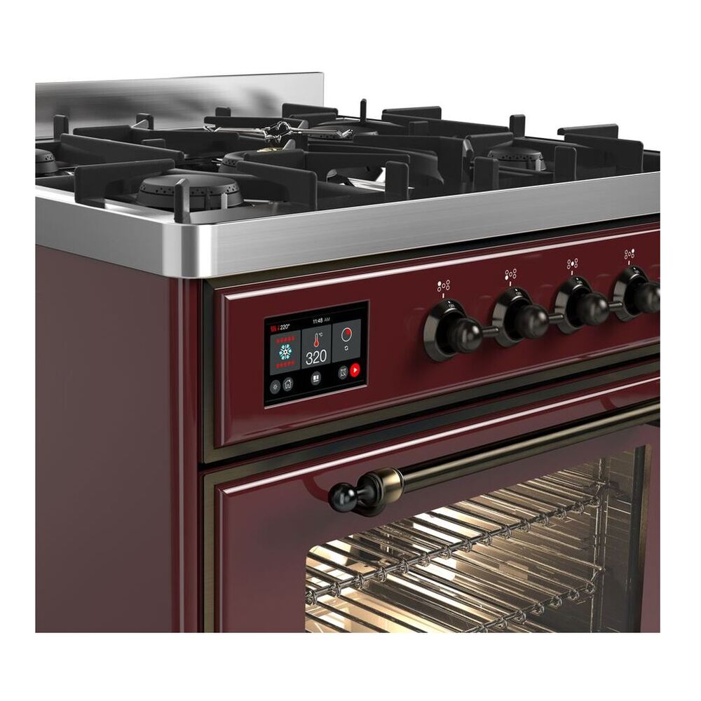 ILVE Majestic II 30 inch Triple Glass Door Natural Gas Dual Fuel Range Burnished Burgundy
