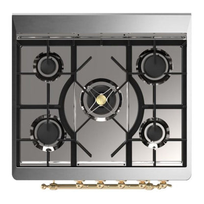 ILVE Majestic II 30 inch Triple Glass Door Natural Gas Dual Fuel Range Brass Burgundy
