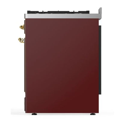 ILVE Majestic II 30 inch Triple Glass Door Natural Gas Dual Fuel Range Brass Burgundy