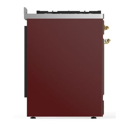 ILVE Majestic II 30 inch Triple Glass Door Natural Gas Dual Fuel Range Brass Burgundy