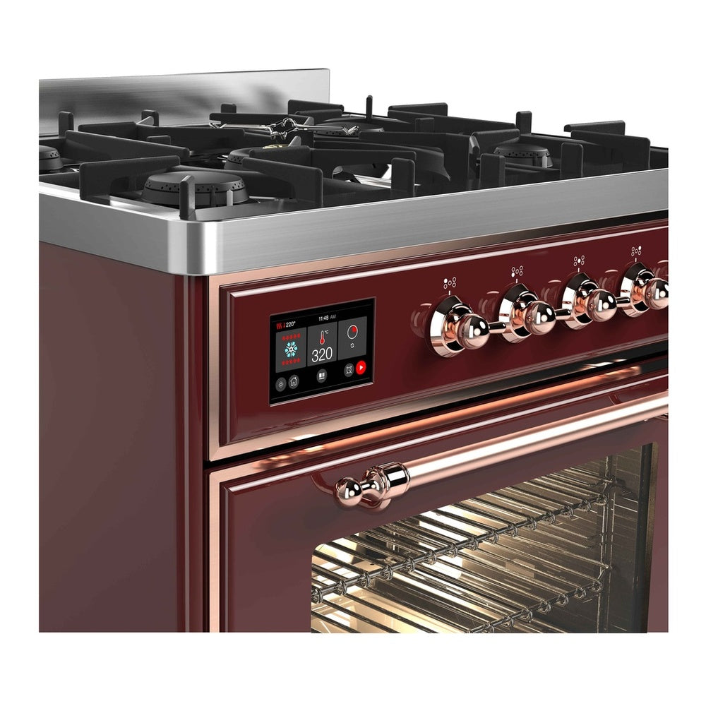 ILVE Majestic II 30 inch Triple Glass Door Natural Gas Dual Fuel Range Copper Burgundy