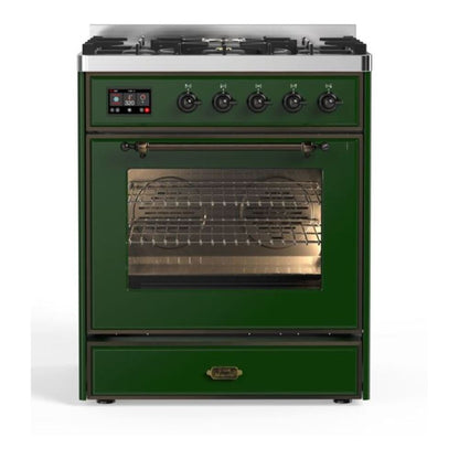 ILVE Majestic II 30 inch Triple Glass Door Natural Gas Dual Fuel Range Burnished Emerald Green