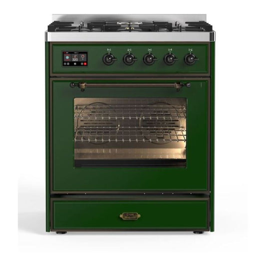 ILVE Majestic II 30" Emerald Green Dual Fuel Range with 5 Burners Triple Glass Door Natural Gas