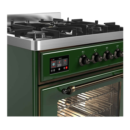 ILVE Majestic II 30 inch Triple Glass Door Natural Gas Dual Fuel Range Burnished Emerald Green