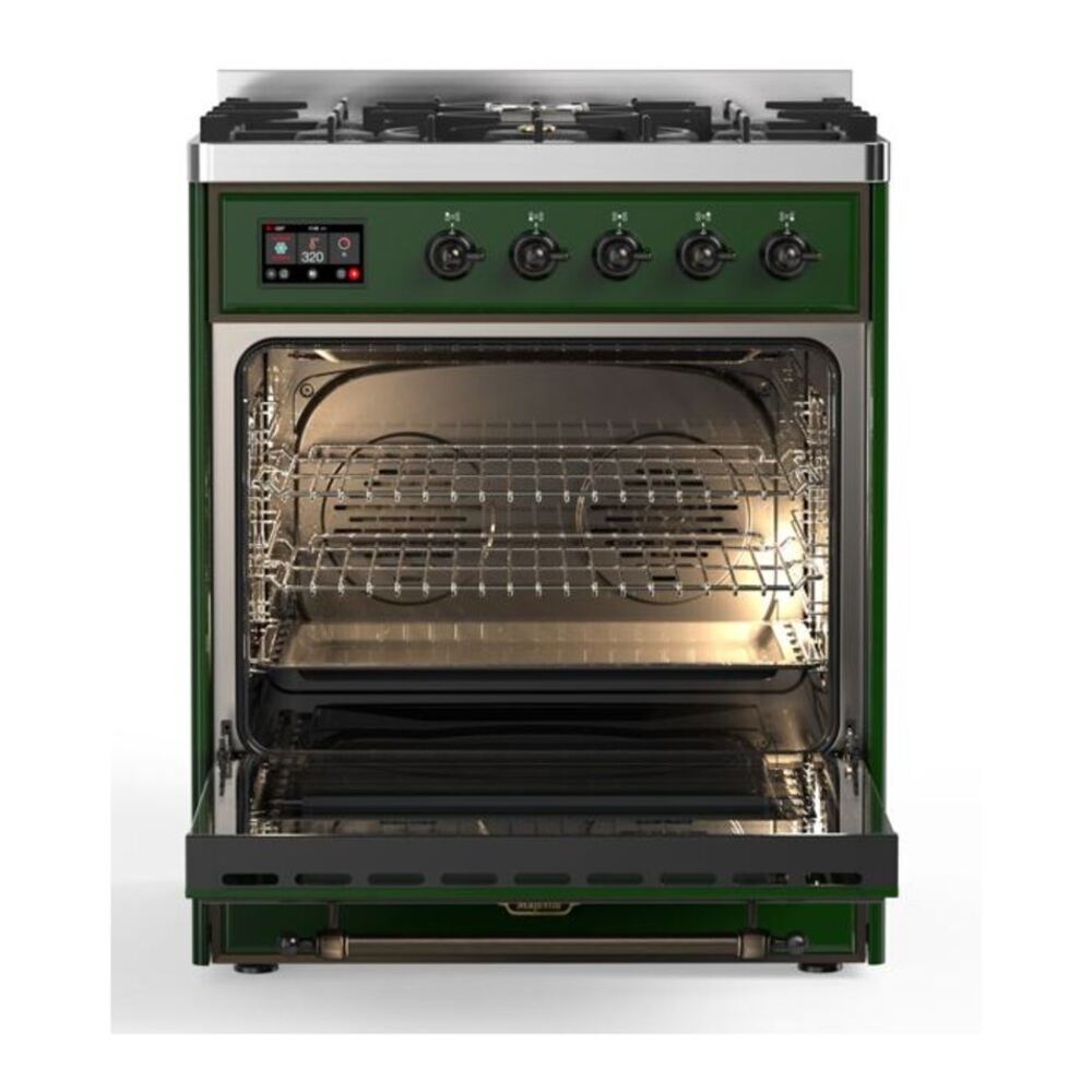 ILVE Majestic II 30 inch Triple Glass Door Natural Gas Dual Fuel Range Burnished Emerald Green