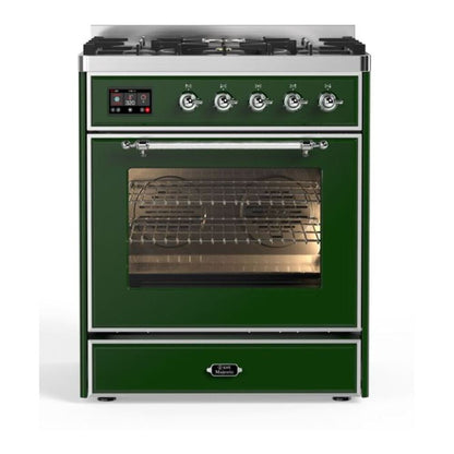 ILVE Majestic II 30 inch Triple Glass Door Natural Gas Dual Fuel Range Chrome Emerald Green