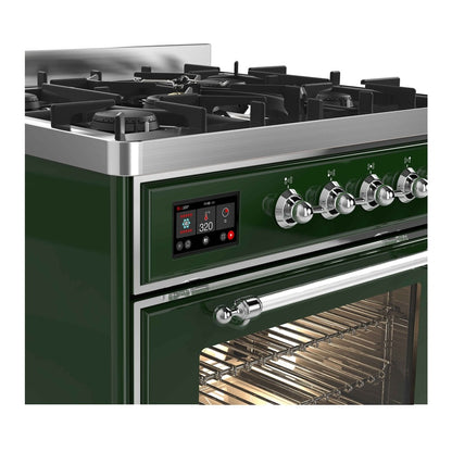 ILVE Majestic II 30 inch Triple Glass Door Natural Gas Dual Fuel Range Chrome Emerald Green
