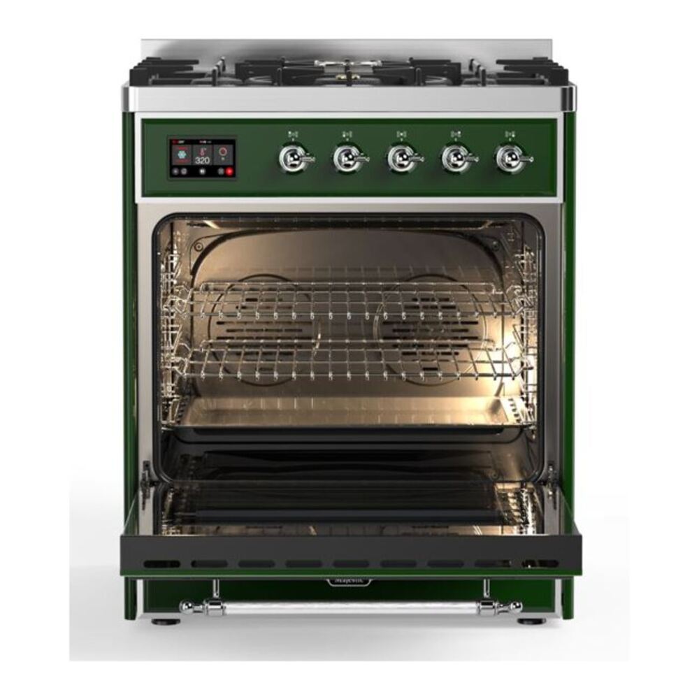 ILVE Majestic II 30 inch Triple Glass Door Natural Gas Dual Fuel Range Chrome Emerald Green