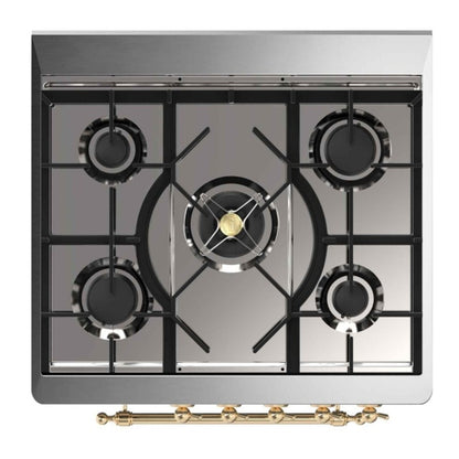 ILVE Majestic II 30 inch Triple Glass Door Natural Gas Dual Fuel Range Brass Emerald Green