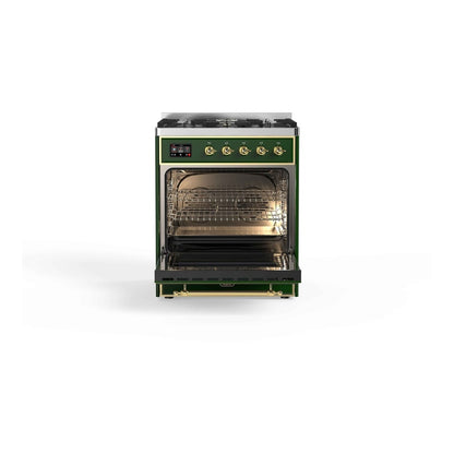 ILVE Majestic II 30 inch Triple Glass Door Natural Gas Dual Fuel Range Brass Emerald Green