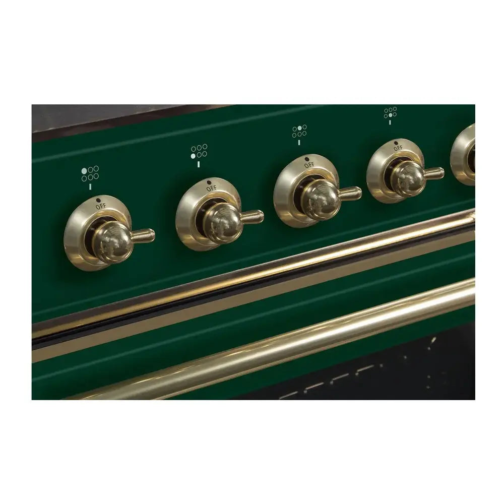 ILVE Majestic II 30 inch Triple Glass Door Natural Gas Dual Fuel Range Brass Emerald Green