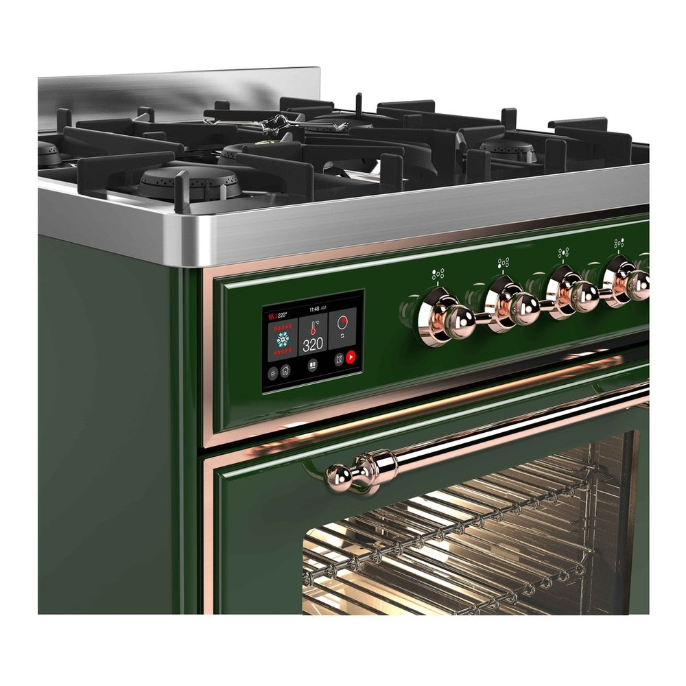 ILVE Majestic II 30 inch Triple Glass Door Natural Gas Dual Fuel Range Copper Emerald Green