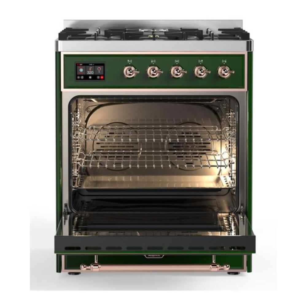 ILVE Majestic II 30 inch Triple Glass Door Natural Gas Dual Fuel Range Copper Emerald Green