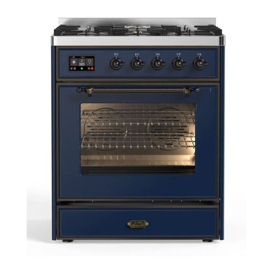 ILVE Majestic II 30" Midnight Blue Dual Fuel Range with 5 Burners Triple Glass Door Liquid Propane