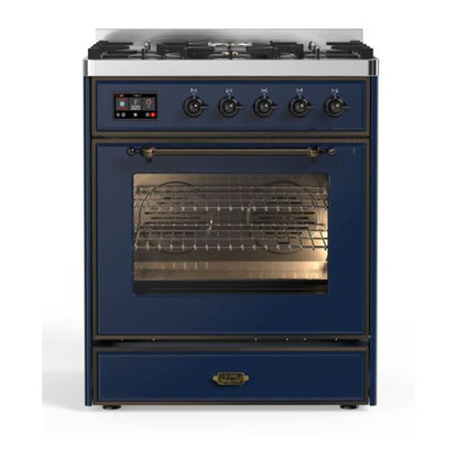 ILVE Majestic II 30 inch Triple Glass Door Natural Gas Dual Fuel Range Burnished Midnight Blue