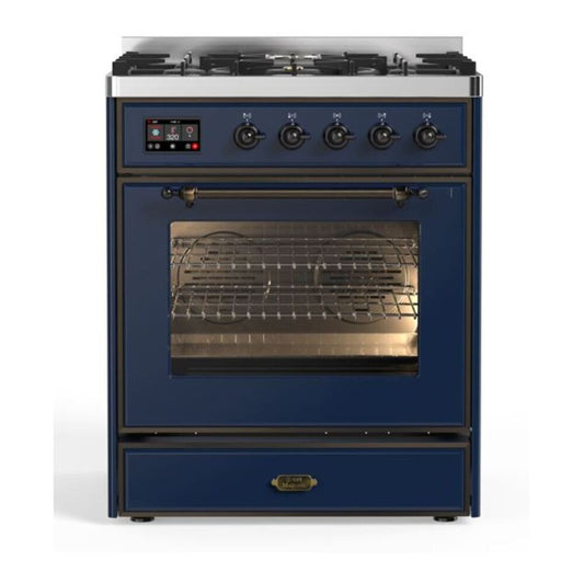 ILVE Majestic II 30" Midnight Blue Dual Fuel Range with 5 Burners Triple Glass Door Natural Gas
