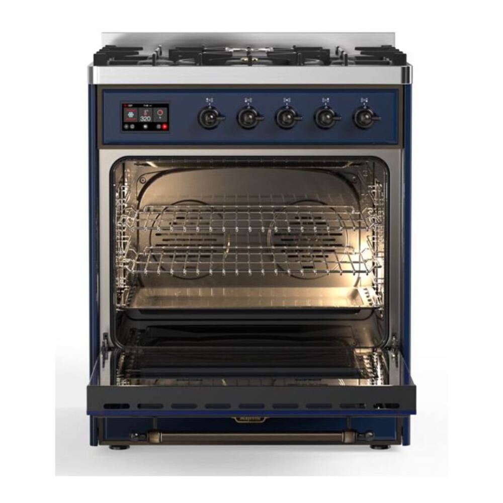ILVE Majestic II 30 inch Triple Glass Door Natural Gas Dual Fuel Range Burnished Midnight Blue