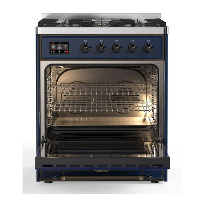 ILVE Majestic II 30 inch Triple Glass Door Natural Gas Dual Fuel Range Burnished Midnight Blue