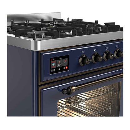 ILVE Majestic II 30 inch Triple Glass Door Natural Gas Dual Fuel Range Burnished Midnight Blue