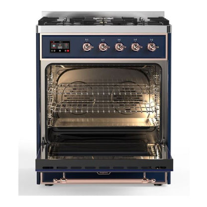 ILVE Majestic II 30 inch Triple Glass Door Natural Gas Dual Fuel Range Copper Midnight Blue