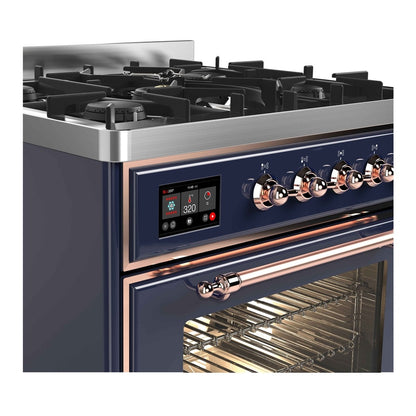 ILVE Majestic II 30 inch Triple Glass Door Natural Gas Dual Fuel Range Copper Midnight Blue