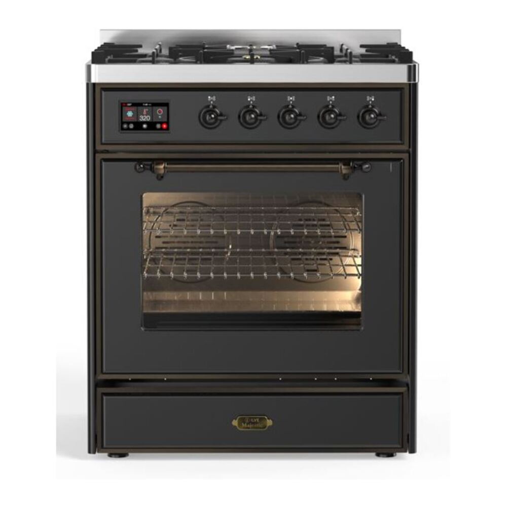 ILVE Majestic II 30 inch Triple Glass Door Natural Gas Dual Fuel Range Burnished Graphite Matte