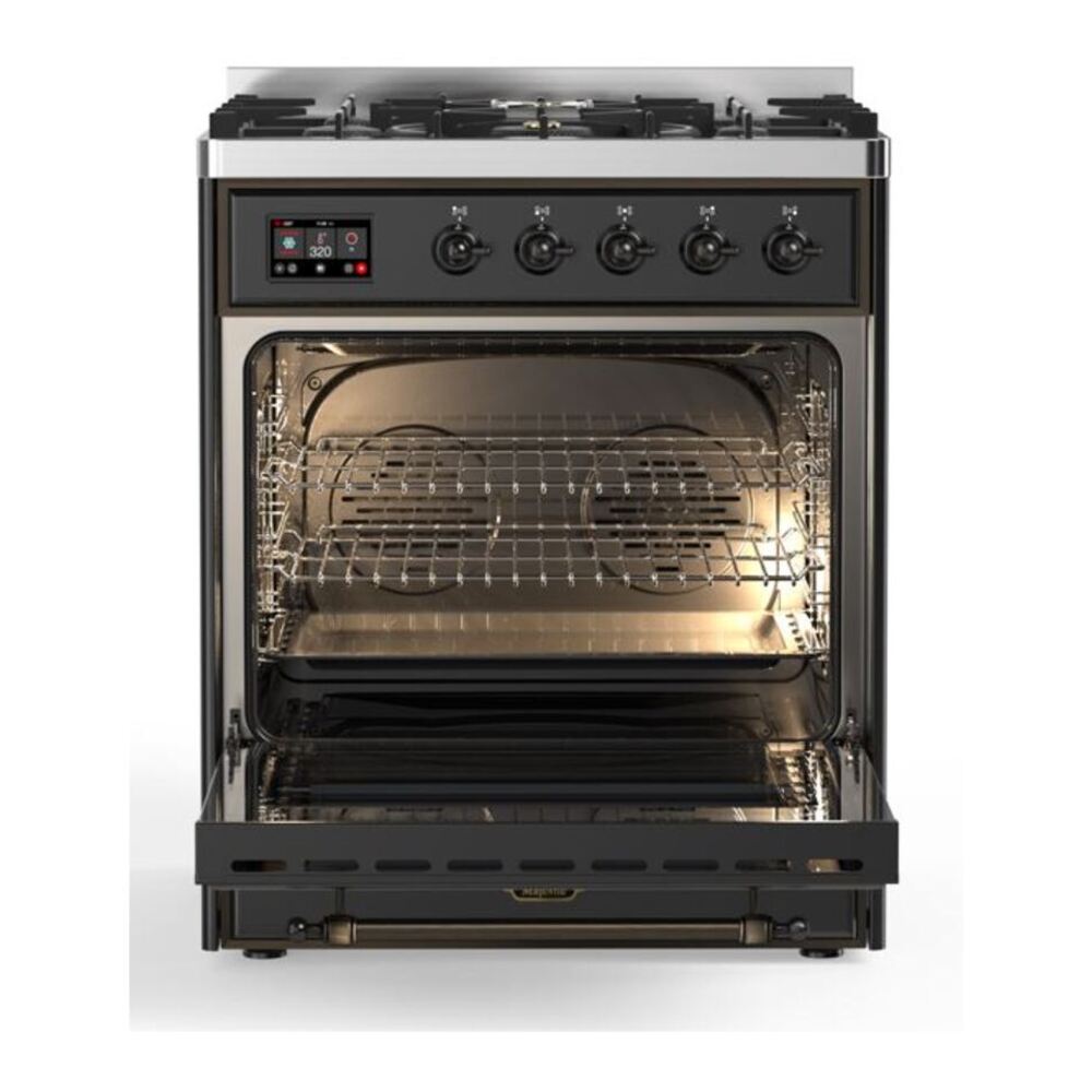 ILVE Majestic II 30 inch Triple Glass Door Natural Gas Dual Fuel Range Burnished Graphite Matte
