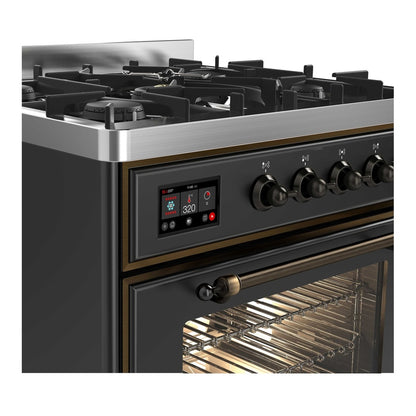 ILVE Majestic II 30 inch Triple Glass Door Natural Gas Dual Fuel Range Burnished Graphite Matte