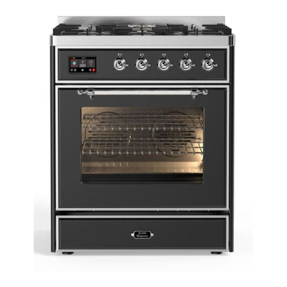 ILVE Majestic II 30 inch Triple Glass Door Natural Gas Dual Fuel Range Chrome Graphite Matte