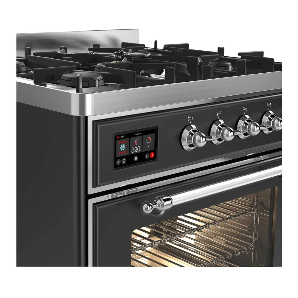 ILVE Majestic II 30 inch Triple Glass Door Natural Gas Dual Fuel Range Chrome Graphite Matte