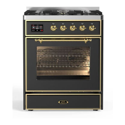 ILVE Majestic II 30 inch Triple Glass Door Natural Gas Dual Fuel Range Brass Graphite Matte
