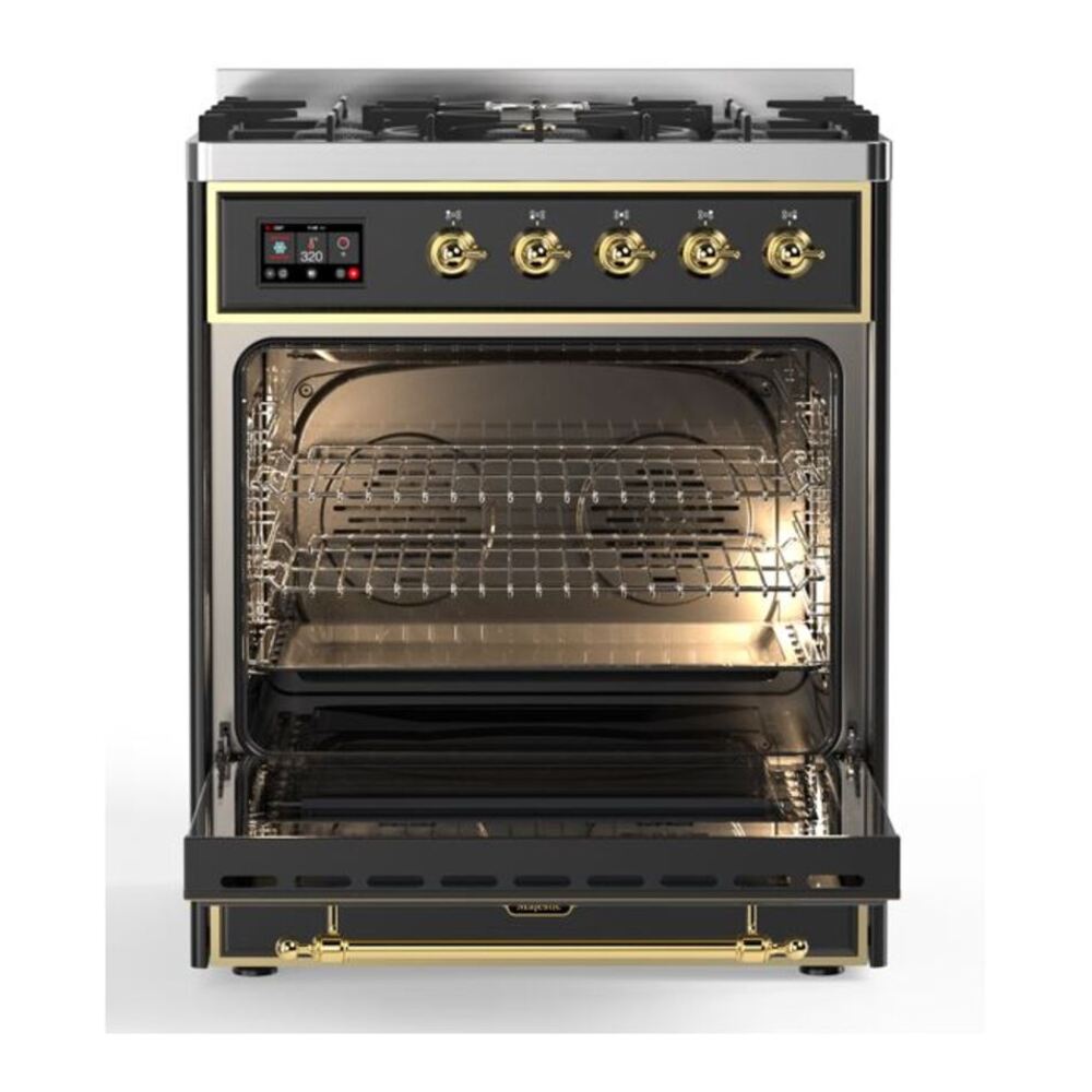 ILVE Majestic II 30 inch Triple Glass Door Natural Gas Dual Fuel Range Brass Graphite Matte