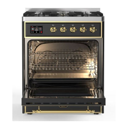 ILVE Majestic II 30 inch Triple Glass Door Natural Gas Dual Fuel Range Brass Graphite Matte