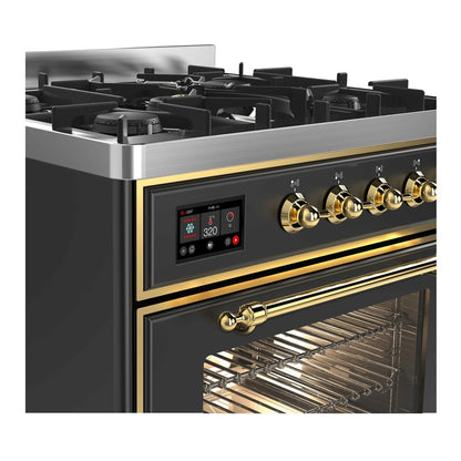 ILVE Majestic II 30 inch Triple Glass Door Natural Gas Dual Fuel Range Brass Graphite Matte
