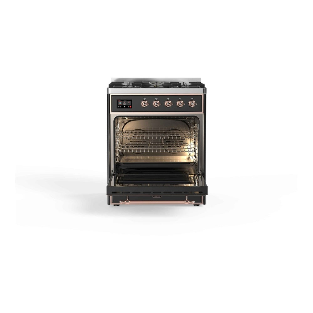 ILVE Majestic II 30 inch Triple Glass Door Natural Gas Dual Fuel Range Copper Graphite Matte