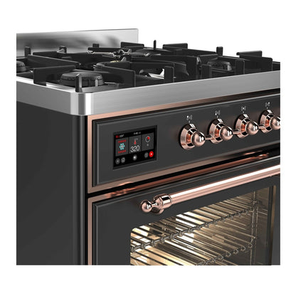 ILVE Majestic II 30 inch Triple Glass Door Natural Gas Dual Fuel Range Copper Graphite Matte