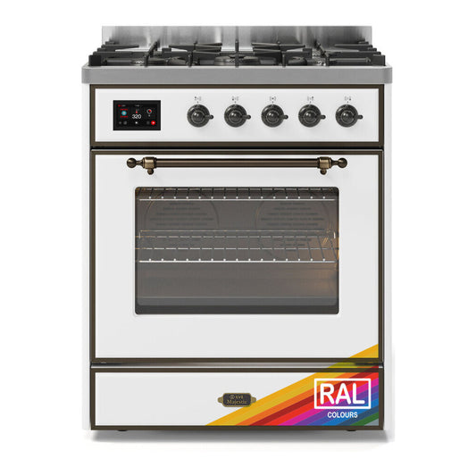 ILVE Majestic II 30" RAL Dual Fuel Range with 5 Burners Triple Glass Door Natural Gas