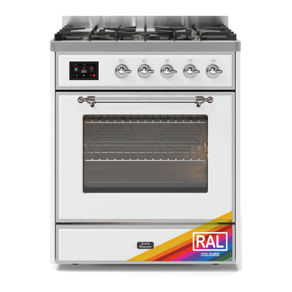 ILVE Majestic II 30 inch Triple Glass Door Natural Gas Dual Fuel Range Chrome RAL