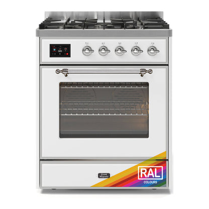 ILVE Majestic II 30 inch Triple Glass Door Natural Gas Dual Fuel Range Chrome RAL