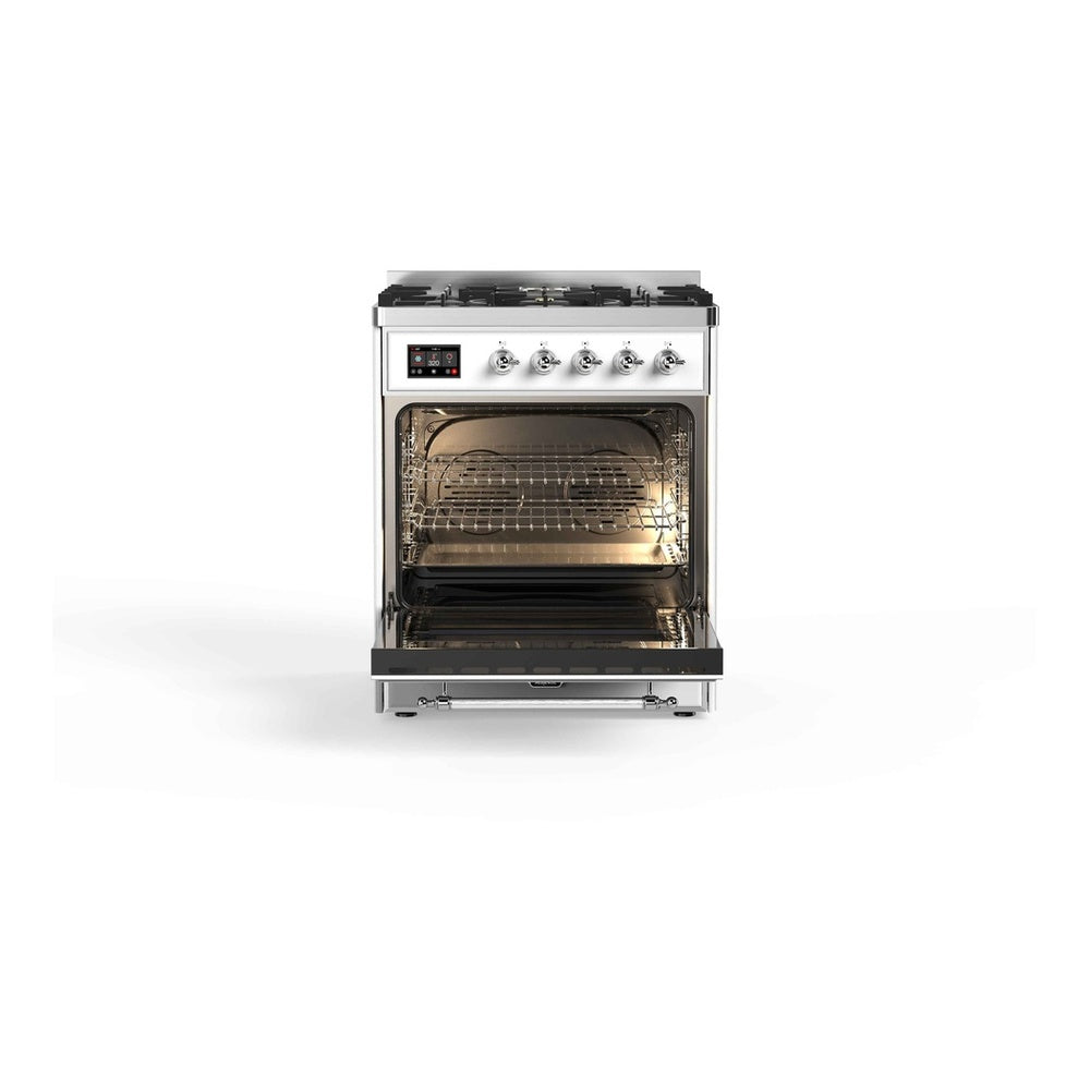 ILVE Majestic II 30 inch Triple Glass Door Natural Gas Dual Fuel Range Chrome RAL
