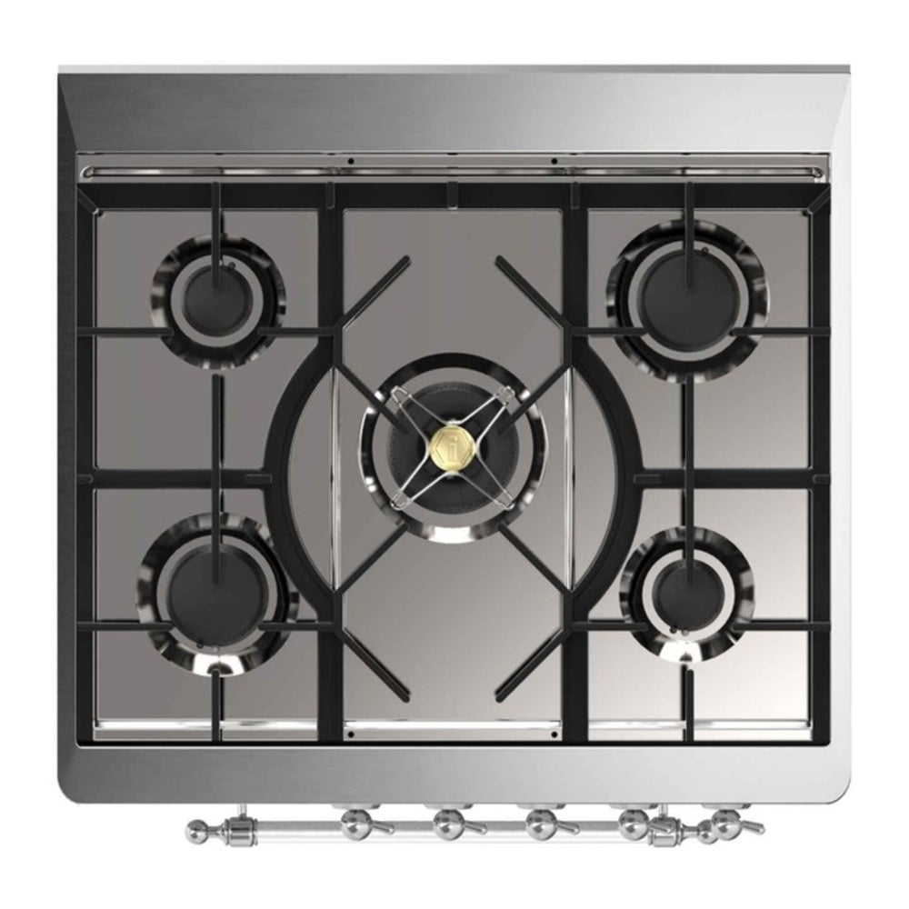 ILVE Majestic II 30 inch Triple Glass Door Natural Gas Dual Fuel Range Chrome RAL