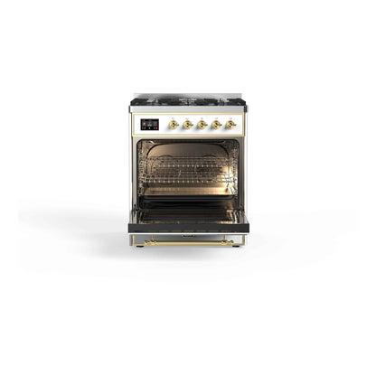 ILVE Majestic II 30 inch Triple Glass Door Natural Gas Dual Fuel Range Brass RAL